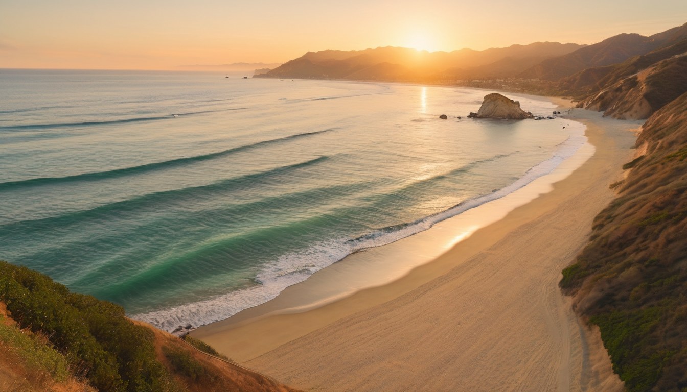 The Malibu coast at sunset